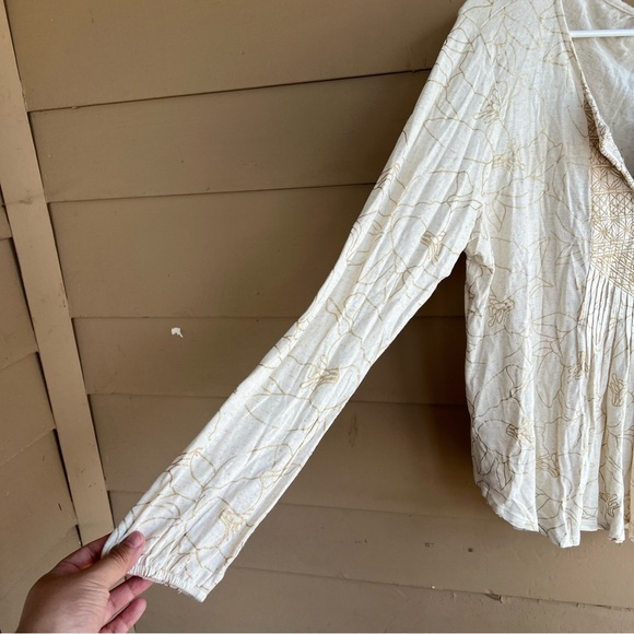 Lucky Brand Boho Long Sleeve Top - Size L Hippie Peasant Casual Modest NWT - Picture 2 of 7